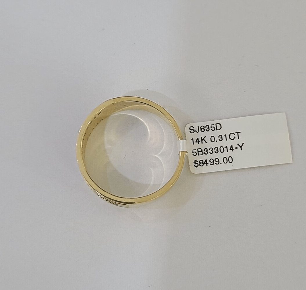 Real 14k Yellow Gold Diamond Mens Ring Band Wedding Genuine Natural Genuine - GoldenlinQ